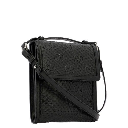 GUCCI GG Embossed Crossbody Bag, Silver Hardware