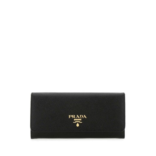 PRADA Logo Plaque Long Flap Wallet, Gold Hardware