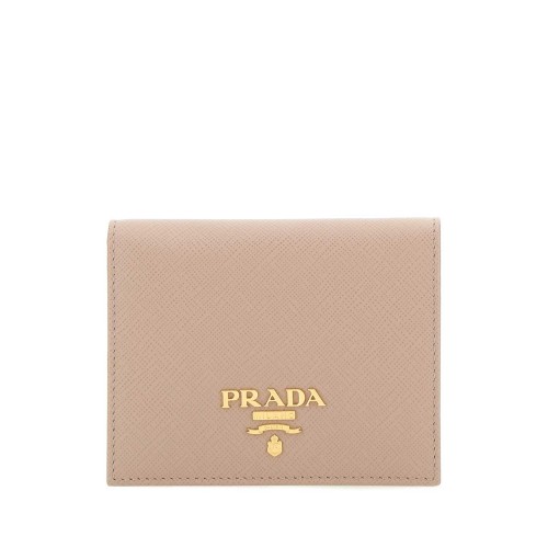 PRADA Logo Plque Saffiano Leather Wallet, Gold Hardware