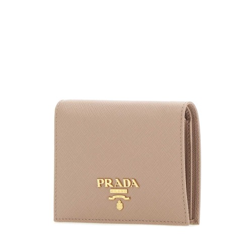PRADA Logo Plque Saffiano Leather Wallet, Gold Hardware