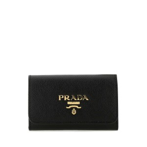 PRADA Saffiano Leather Key Pouch, Gold Hardware