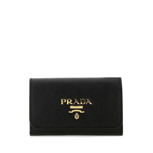 PRADA Saffiano Leather Key Pouch, Gold Hardware