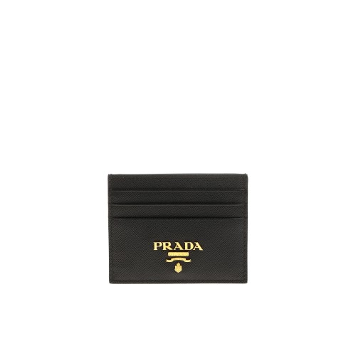 PRADA Logo Plaque Card Holder, Gold Hardware