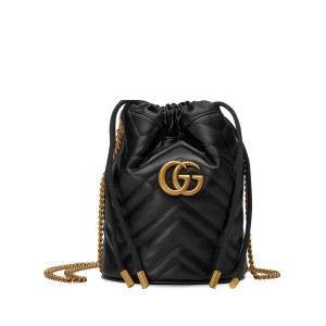 GUCCI GG Marmont Small Drawstring Bucket Bag, Gold Hardware
