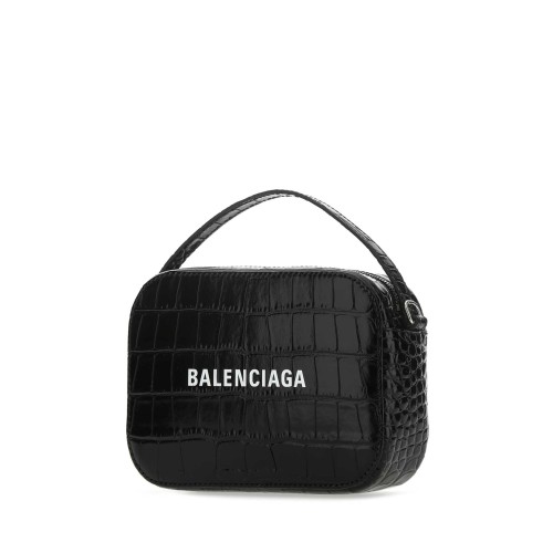 BALENCIAGA Croc Embossed Crossbody Bag, Silver Hardware