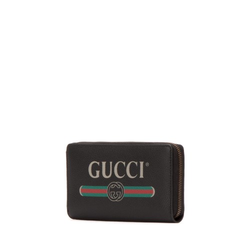 GUCCI Logo Ziparound Wallet, Gold Hardware