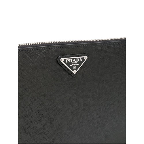PRADA Saffiano Leather Clutch, Silver Hardware