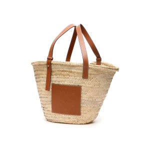 LOEWE Raffia Basket Bag, Silver Hardware