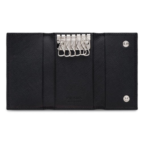 PRADA Saffiano Leather Key Pouch, Silver Hardware