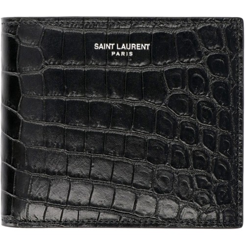 SAINT LAURENT Croc-Embossed Bifold Wallet