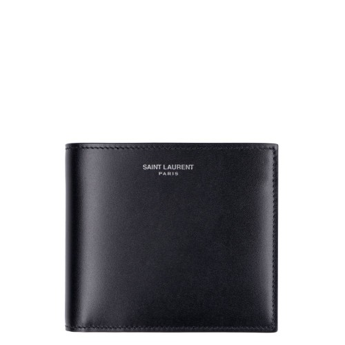 SAINT LAURENT Bifold Leather Wallet, Silver Hardware