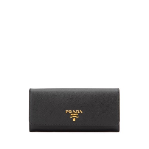 PRADA Logo Plaque Long Flap Wallet, Gold Hardware