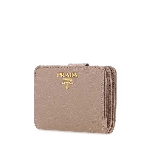 PRADA Logo Plaque Bifold Wallet with Zip Pouch, Gold Hardware