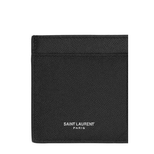 SAINT LAURENT Leather Cardholder, Lacquered Hardware