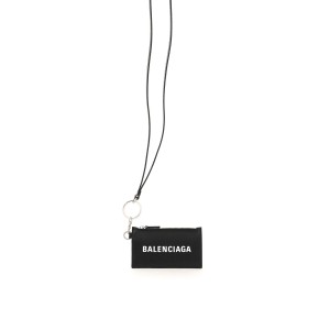 BALENCIAGA Everyday Zipped Cardholder with Lanyard, Silver Hardware