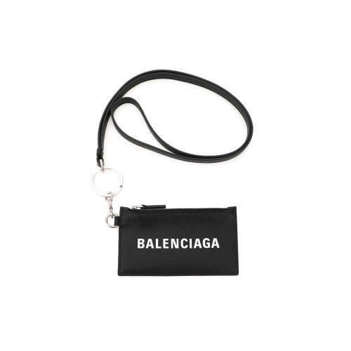 BALENCIAGA Everyday Zipped Cardholder with Lanyard, Silver Hardware