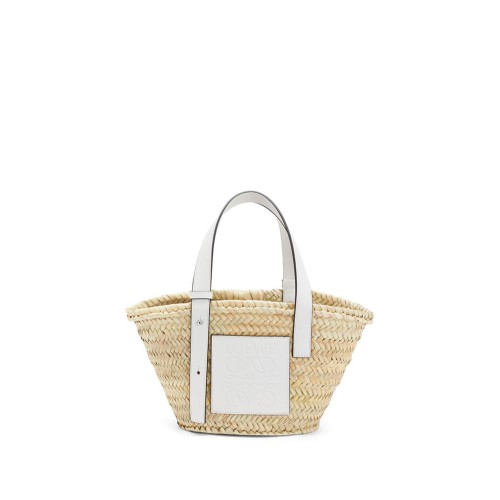 LOEWE Raffia Small Basket Bag, Silver Hardware