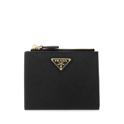 PRADA Saffiano Leather Bifold Wallet, Gold Hardware