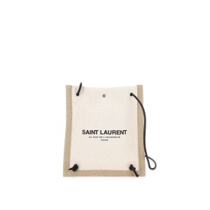 SAINT LAURENT Canvas Drawstring Crossbody Pouch Bag