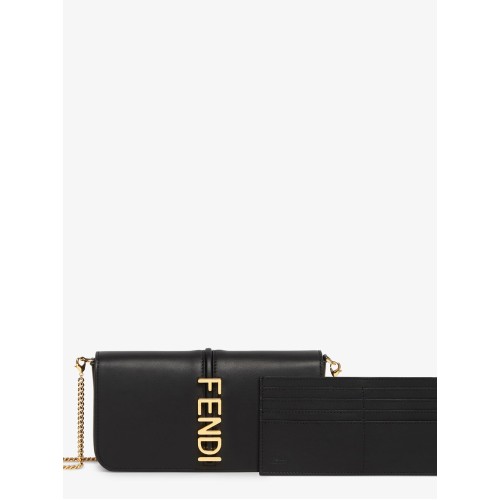 FENDI Fendigraphy Wallet On Chain Leather, Gold Hardware