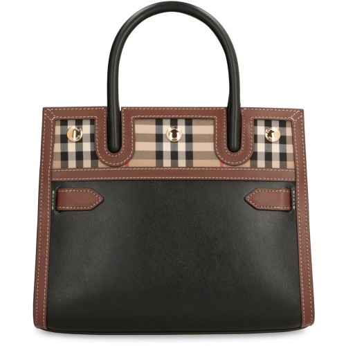 BURBERRY Leather Trim London Checks Top Handle Bag, gold hardware
