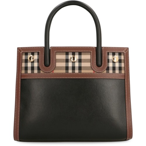 BURBERRY Leather Trim London Checks Top Handle Bag, gold hardware