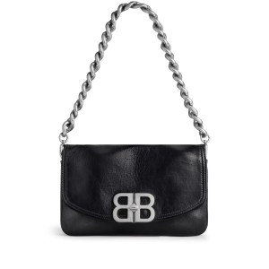 BALENCIAGA BB Logo Soft Leather Shoulder Bag, Silver Hardware