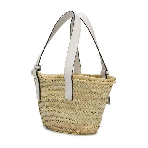 LOEWE Raffia Small Basket Bag, Silver Hardware