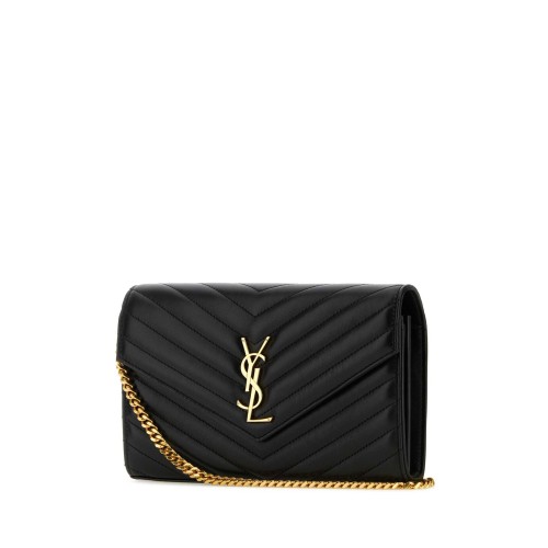 SAINT LAURENT Cassandre Smooth Leather Wallet on Chain, Gold Hardware