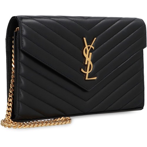 SAINT LAURENT Cassandre Smooth Leather Wallet on Chain, Gold Hardware