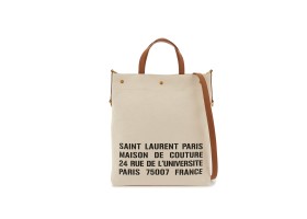 SAINT LAURENT Unisex Universite North/South Foldable Tote Bag In Canvas And Smooth Leather - Greggio