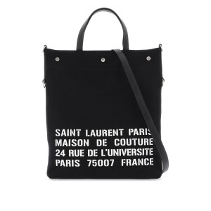SAINT LAURENT Unisex Universite North/South Foldable Tote Bag In Canvas And Smooth Leather 