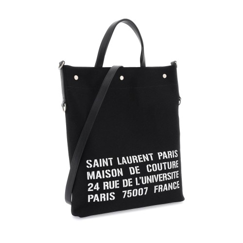 SAINT LAURENT Unisex Universite North/South Foldable Tote Bag In Canvas And Smooth Leather 
