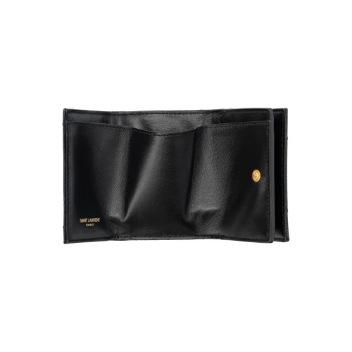 SAINT LAURENT Cassandre Trifold Wallet, Gold Hardware